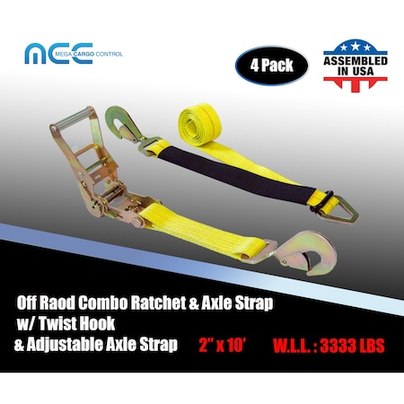 Tie 4 Safe Axle Ratchet Tie Down Strap w/ Snap Hook Race Car Hauler Trailer Flatbed Yellow, 4PK RT42-10-Y-C-4